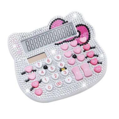 Cat Head Crystal Diamond Solar Calculator – Cartoon Inlaid Button, Battery Powered