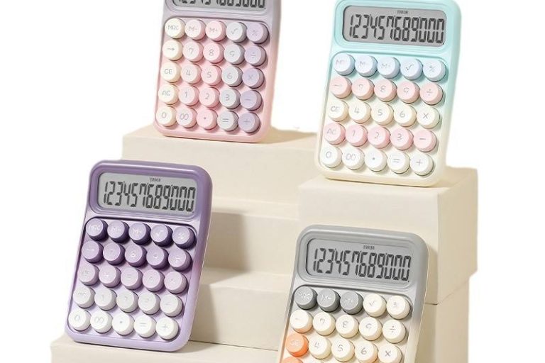 Macaroon Color Cute Desktop Calculator – Mechanical Buttons, PS Material, Battery Powered