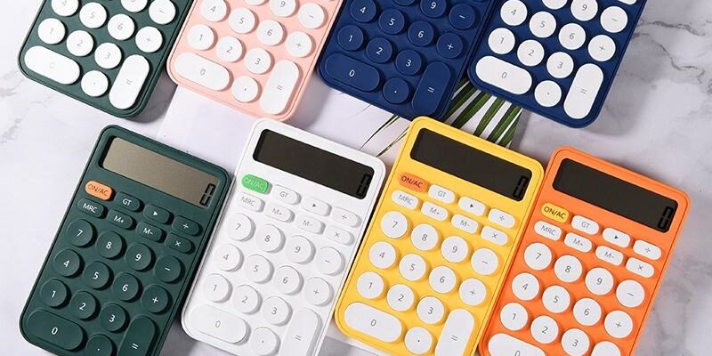 Mechanical 12 Digit Candy Colored Calculator – Large LCD Display, Big Round Buttons