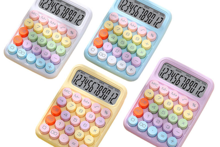 Mechanical 12 Digit Candy Colored Calculator – Large LCD Display, Big Round Buttons