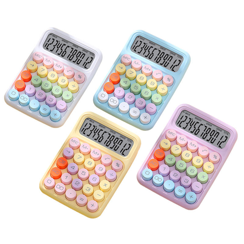 Mechanical 12 Digit Candy Colored Calculator – Large LCD Display, Big Round Buttons